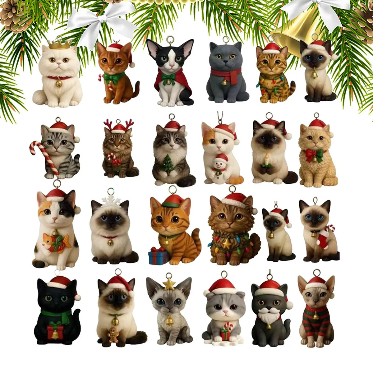 Cute Kitten Acrylic Advent Calendar – 24 Cat Tree Ornaments for Cat Lovers