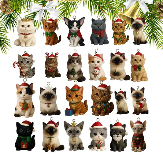 Cute Kitten Acrylic Advent Calendar – 24 Cat Tree Ornaments for Cat Lovers