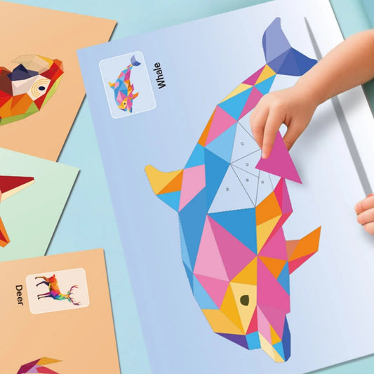 3D Geometric Sticker Puzzle – Animal Pattern Craft Activity, Basic & Advanced