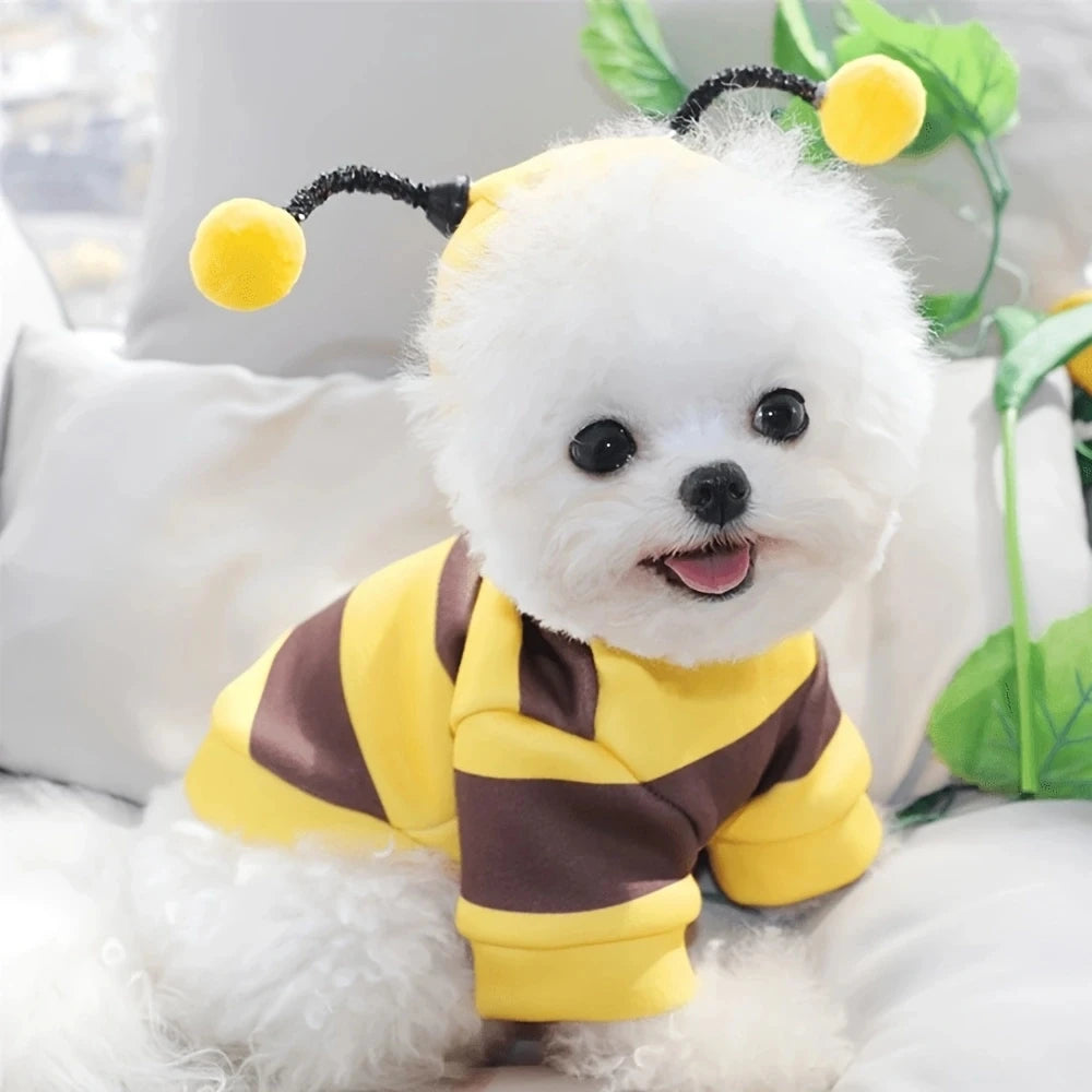 Cute Bee Costume Dog Cat Hoodie - thickened Pet Sweater Warm Outfit for Halloween Cosplay & Daily Wear