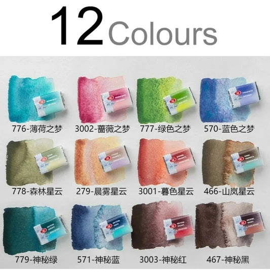 12 Color Set New Russian 2025 White Night Solid Watercolor Layered Color Boxed Artist Travel Portable Art Supplies