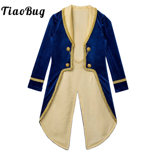 Boys Turn-Down Collar Tuxedo Jacket Costume Halloween Cosplay Birthday Theme Party Tailcoat Dress Up Clothes