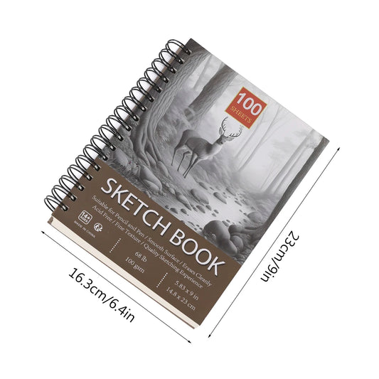 Professional 100 Sheets Sketch Book 5.83"x9" with Spiral Bound and Hardback Cover - White Acid-Free Drawing Sketch Paper (100g)