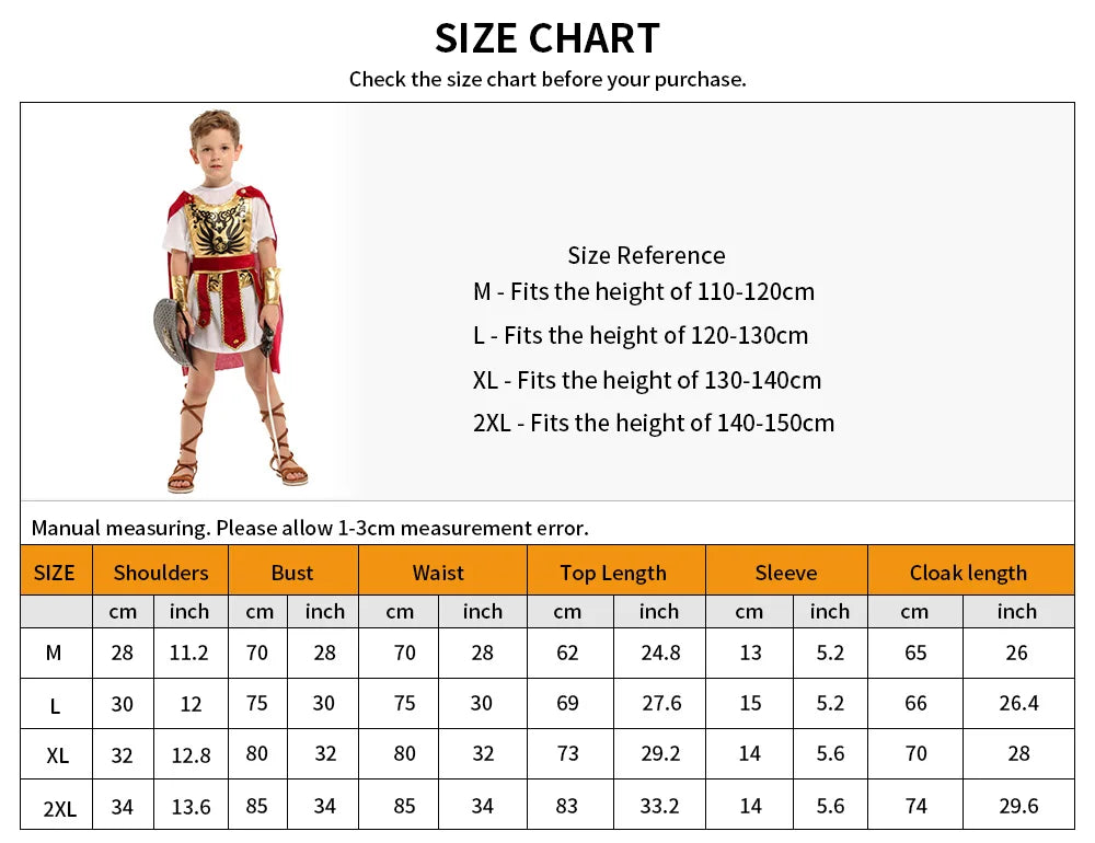 Halloween Cosplay Children, Boys and Girls, Roman Warrior Costumes, Ancient Roman Empire Soldier Cosplay Costumes, Party Costume