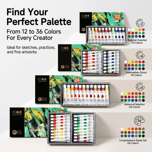 Acrylic Paint Set Portable Water-Proof Rich Pigments 12/18/24/36 Colors 12ml for DIY Craft Drawing Painting on Canvas