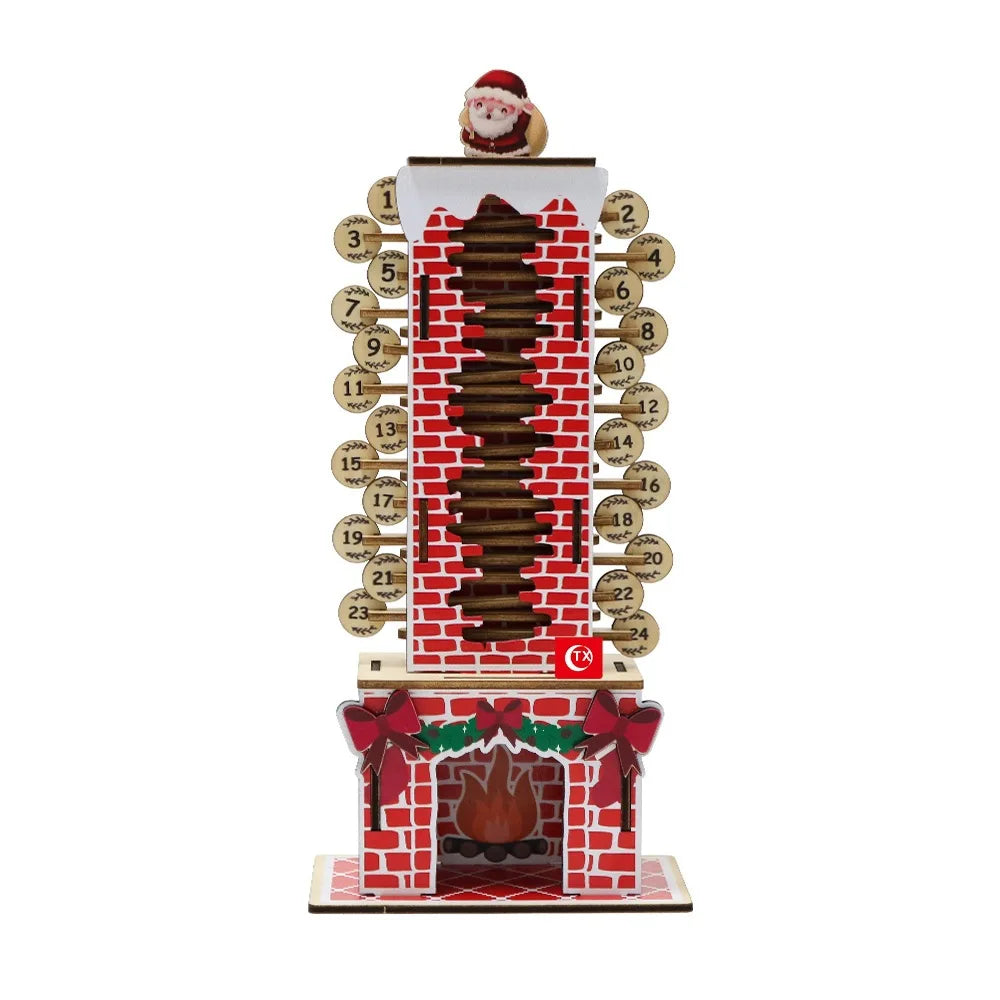 Christmas Advent Calendar 24 Days Wooden Santa Claus Chimney Countdown Decor, DIY Tabletop Xmas Ornament, Christmas Home Desktop