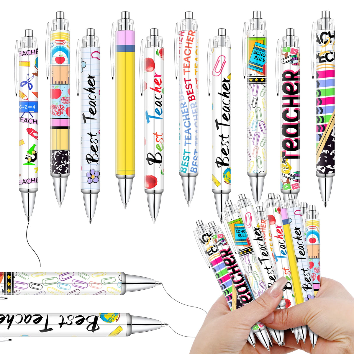 10/20/30 pcs Creative Teacher Theme Pens, Retractable, Personalized Creative, Teacher Ink Pens, Teacher Appreciation Gift