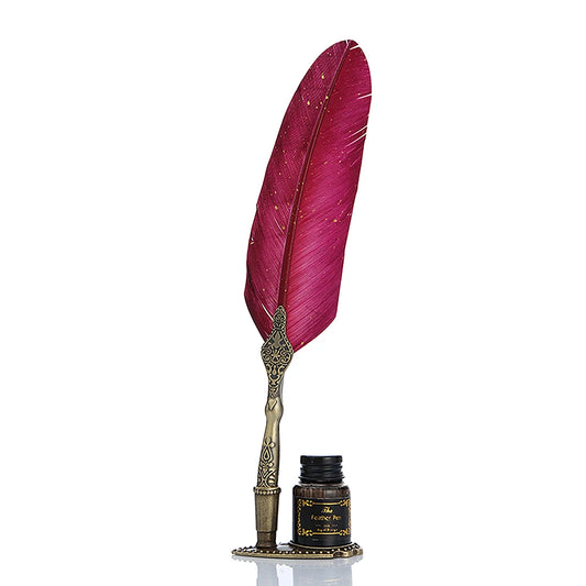 1 Set Retro Calligraphy Feather Dip Pen with 2 Nib Set Quill Fountain Writing Creative Vintage Stationery Gift Box no ink