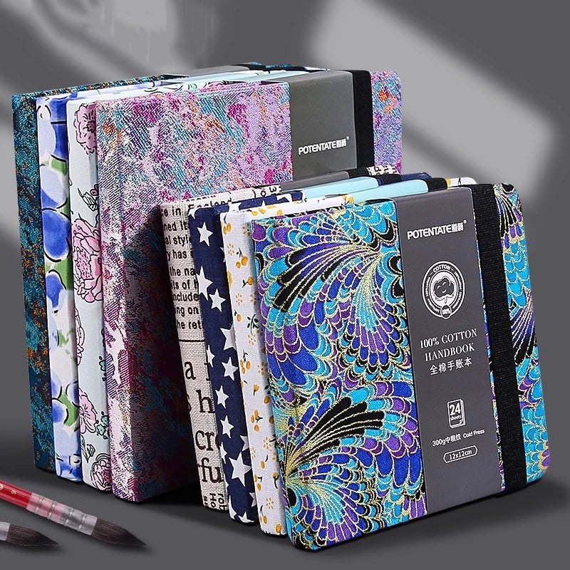 POTENTATE 100% Cotton Square Watercolor Paper Book 24 Sheets 300g Art Painting Drawing Paper Sketchbook Journal Drawing Notebook