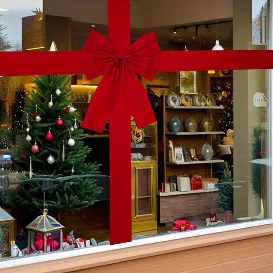 Big Ribbon Flocked Bow Christmas Red Redbow Front Door Decor Hanging Front Door Red Bows For Home Wall Wreath Xmas Tree Ornament