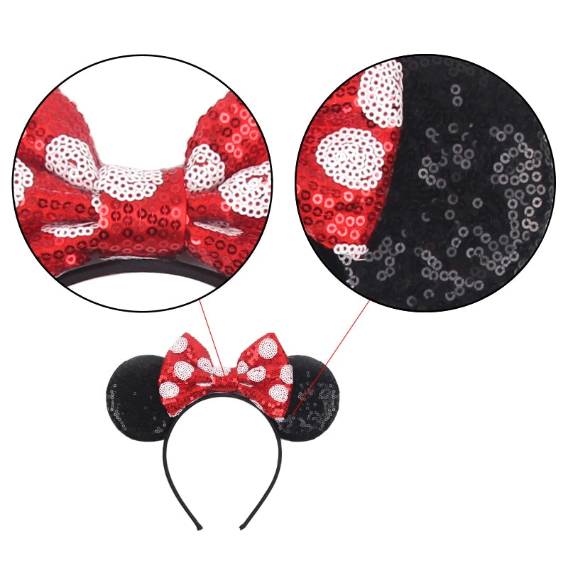 New Christmas Halloween Mouse Ears Headband Cartoon Sequin Bows Headband Birthday Party Princess Cosplay Costume For Women Adult