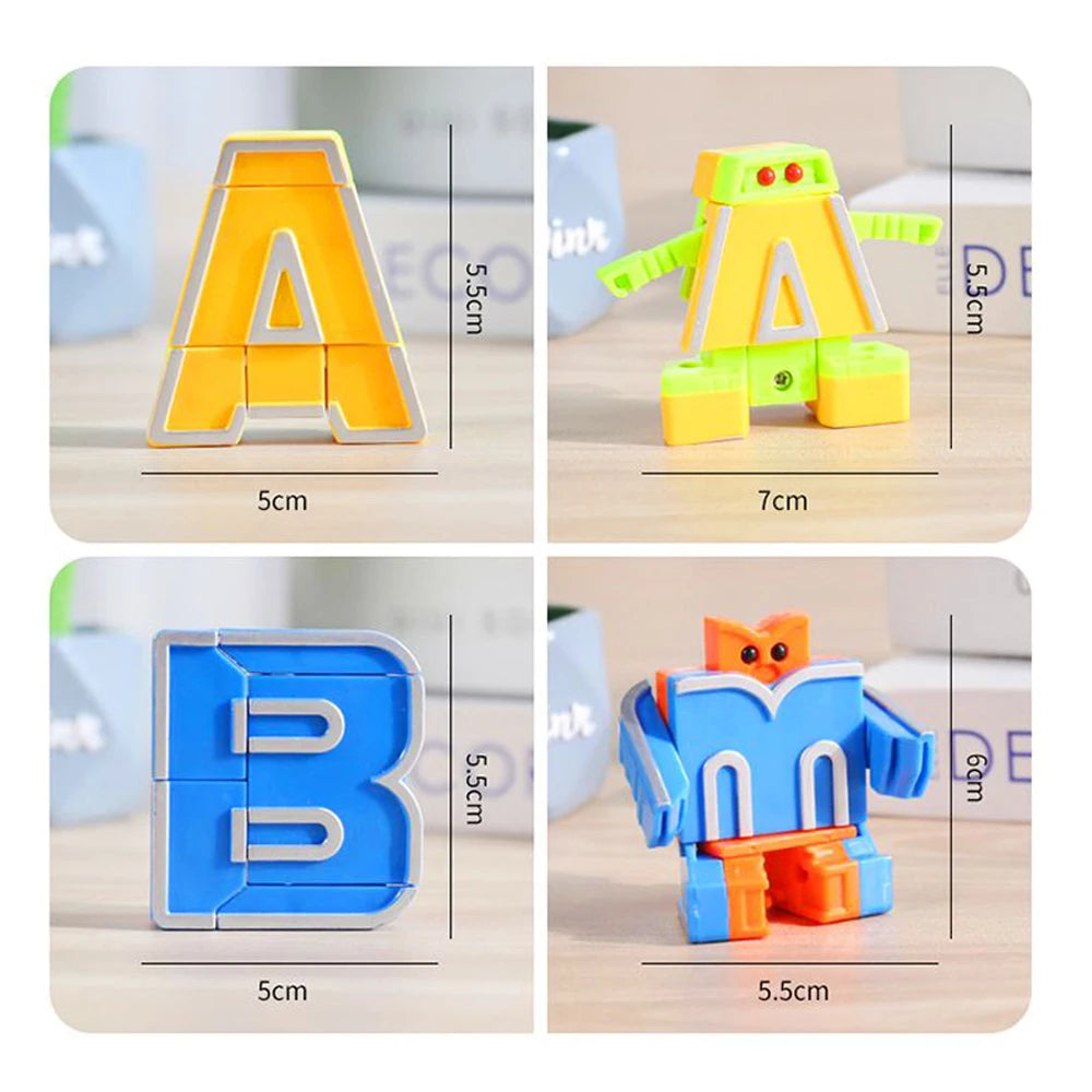 26 Pcs Alphabet Transformation Robot Toy English Letter Learn A-Z Deformation Action Figures STEM Education Toys for Kids Gift