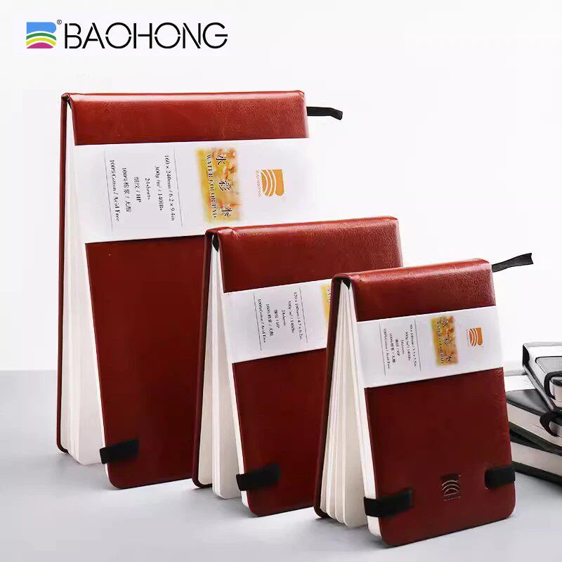 Baohong 24 Sheets Watercolor Sketchbook Linen-Bound Hardcover Artists Paper Pads 300g- Acid-Free for On-the-Go Art Drawing Book
