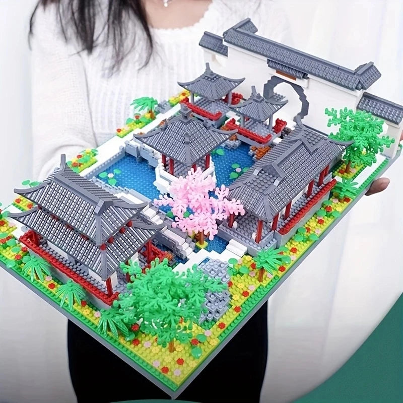 Suzhou garden Chinese classic building microparticle building block model decoration educational toys