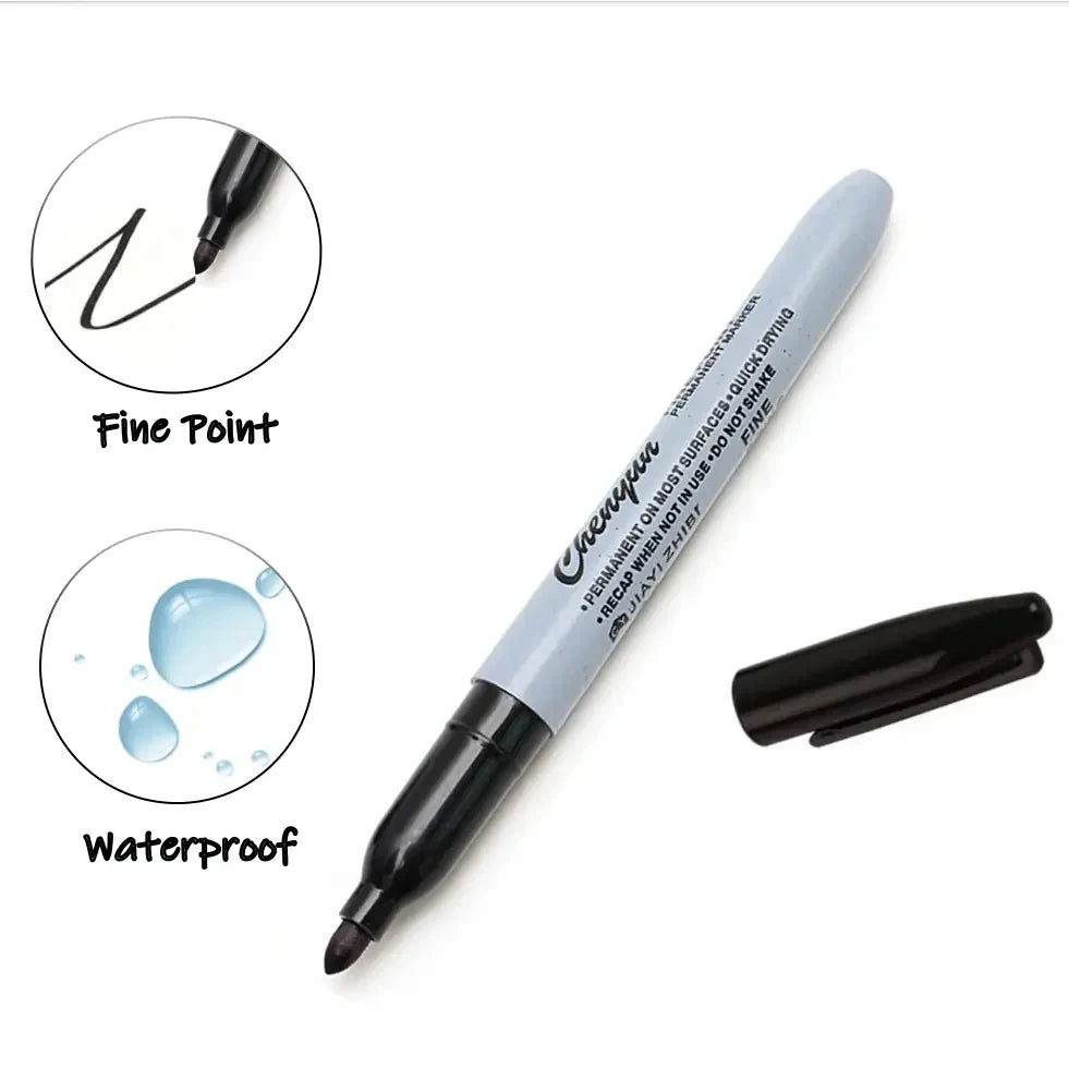 6 Pcs Black Fine Tip Permanent Marker Pens Waterproof Quick Drying Ink for Office School Art Craft Supplies