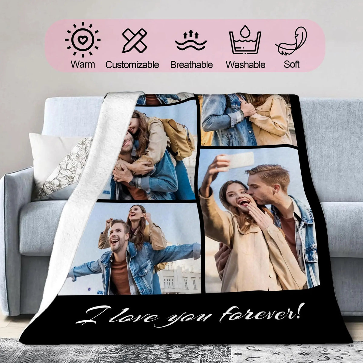 Custom Family Photo Blanket – Personalized Flannel Throw for Holiday Gifts