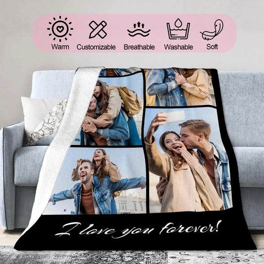 1pc Customized Blanket With Your Family Photo Warm Personalized Blankets for Halloween Thanksgiving Day Bithday Christmas Gifts