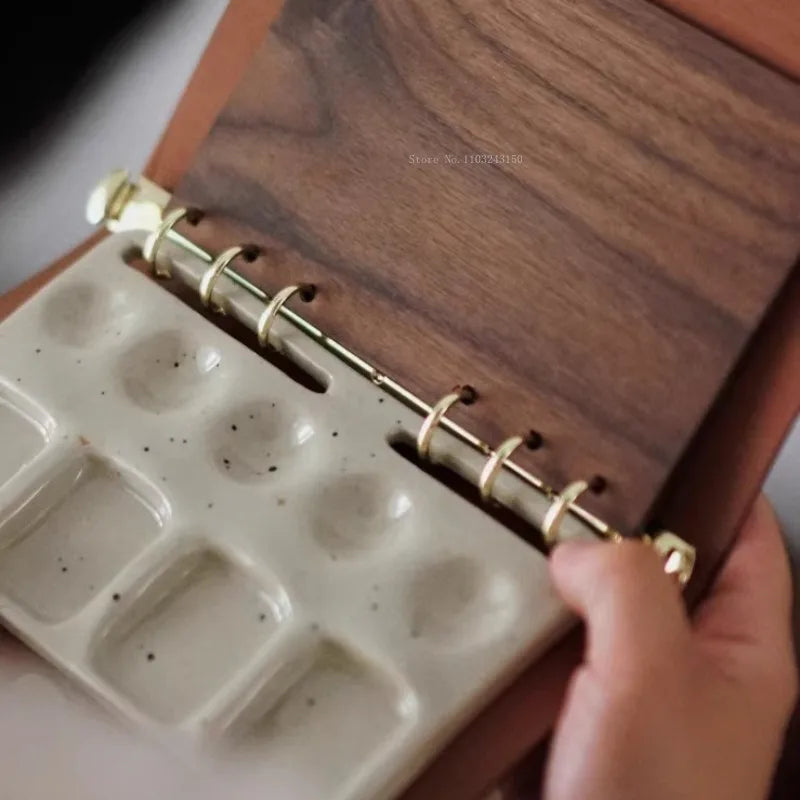 Retro Handcrafted Ceramic Watercolor Palette Drawing Board Loose-leaf Book Sketching Set Travel Landscape Painting Art Supplies