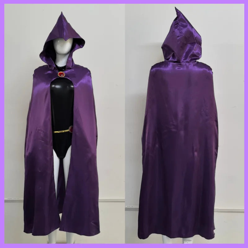 Women's TeenTitans-Raven Cosplay Costume Jumpsuit Purple Cloak with Belt Halloween Costume Uniform for Girls