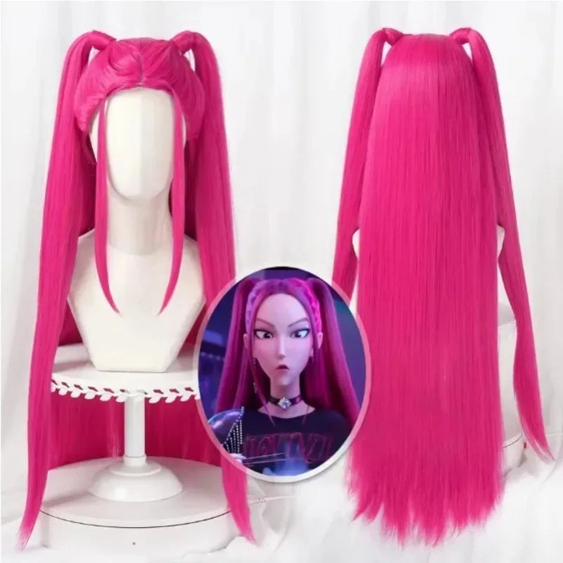 33.5-inch Purple Long Braid With Side Ponytail Integrated Tiger Mouth Clamp Children's Wig Halloween Costume Party Anime Cospla