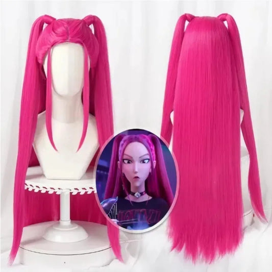 33.5-inch Purple Long Braid With Side Ponytail Integrated Tiger Mouth Clamp Children's Wig Halloween Costume Party Anime Cospla