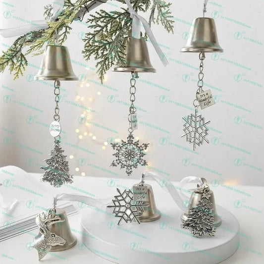 Christmas wrought iron retro bell pendant Christmas snowflake deer head ringing bell Christmas tree DIY ornament