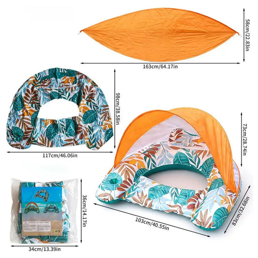 Pool Float with Canopy Blow Up Floating Chair Lounge Swimming Pool Float with Ergonomic Headrest for Summer Beach Vacation
