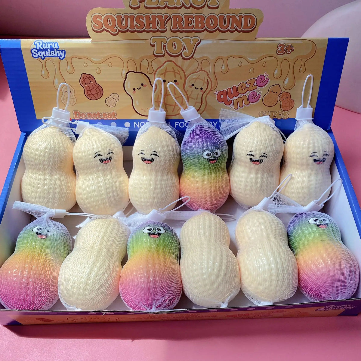 Good Luck Peanut PU Squishy Toy, Mud Texture Slow Rising Finger-Sticking Decompression Fidget for Adults, Wholesale Blind Box