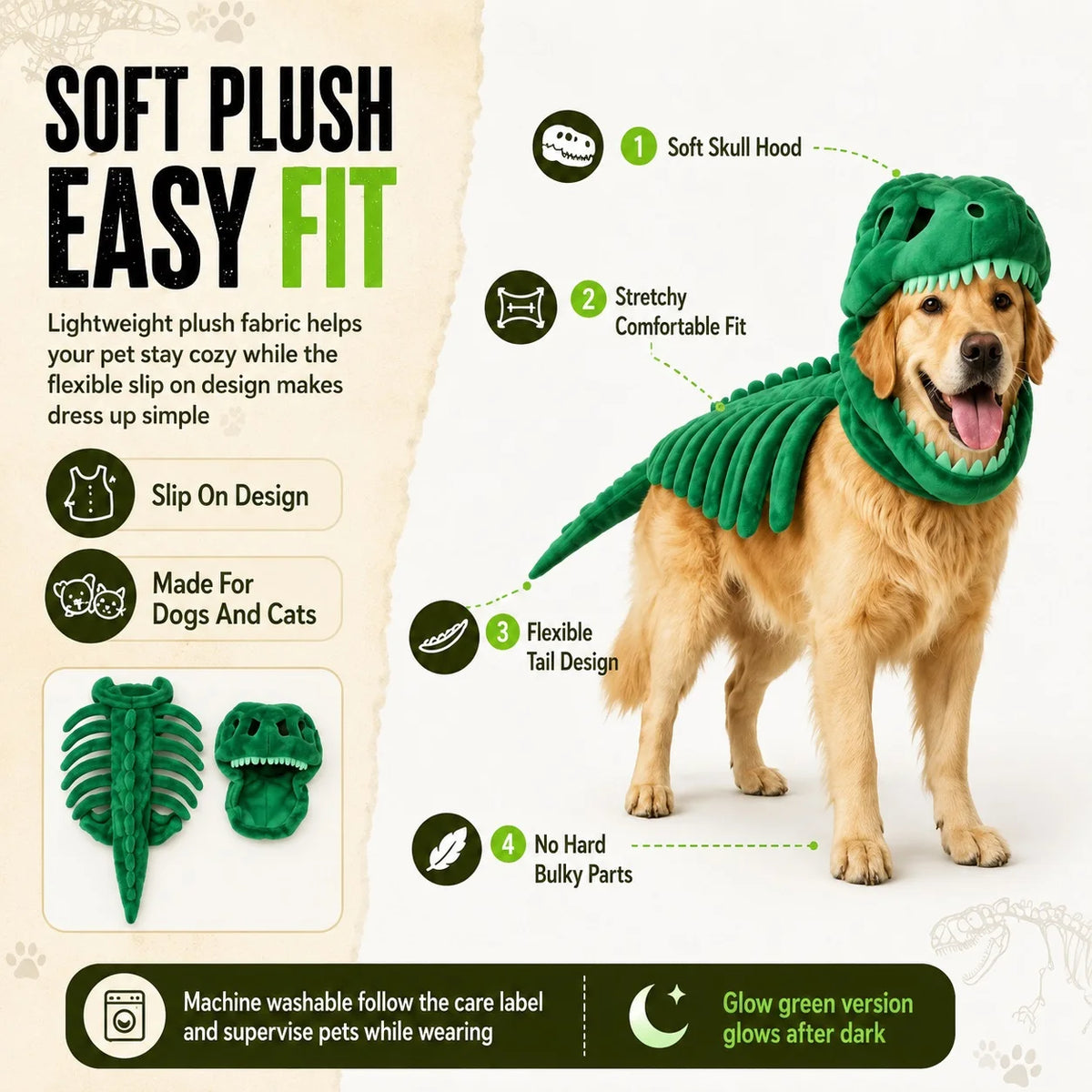 Dinosaur Skeleton Pet Costume for Dogs Cats Halloween Cosplay Outfit Funny Pet Clothes Party Dress Up Costume Puppy