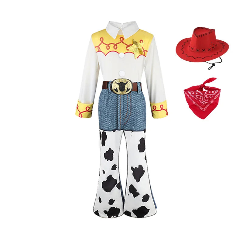 2026 Girls Jessie Cowgirl Costume Long Sleeve shirt Cow Print Flared Pants Kids Cosplay Outfit Halloween Carnival Casual Wear