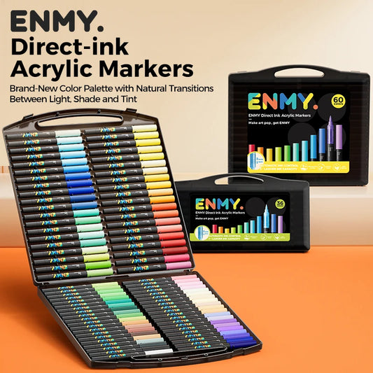 ENMY Acrylic Paint Markers Pen Soft Head Direct Liquid Graffiti Painting QuickDry Pigments Art Supplies for Felt