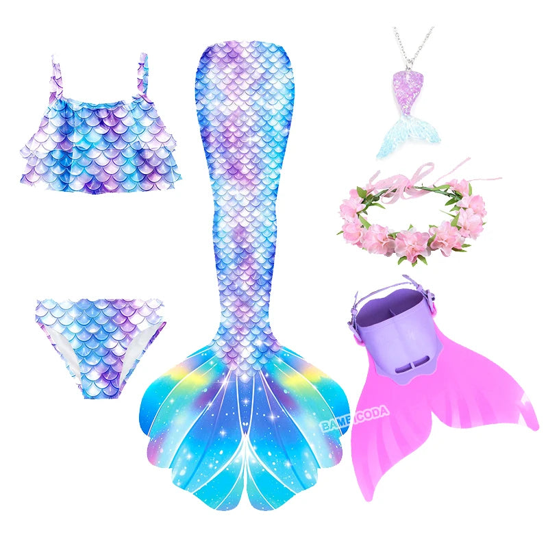 Girls Swimming Mermaid Tails Monofin Flipper Mermaid Dress Costume Cosplay Fantasy Halloween Party Gift Optional Hard Tail Fin