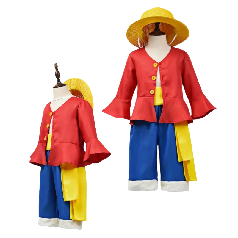 Halloween Anime M-Monkey D Luffy Full Set Cosplay Costume for Boys Carnival Outfits Children Straw Hat Coat Pants Belt Suit