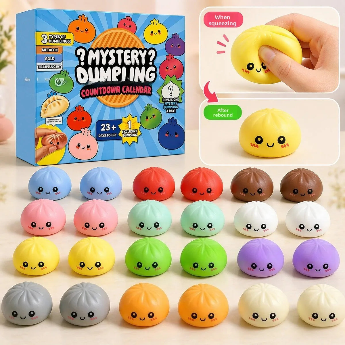 24 Days Advent Calendar Squishy Blind Box Cute Dumpling Bun Fidget Toy Slow Rebound Stress Surprise Gift For Christmas Holiday