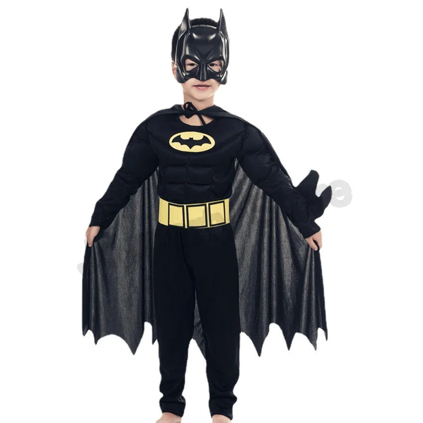 Kids Boy Bat Cosplay Jumpsuit Hero Costume Suit with Cape Mask Men Superhero Wayne Cosplay High Quality Halloween Carnival Party