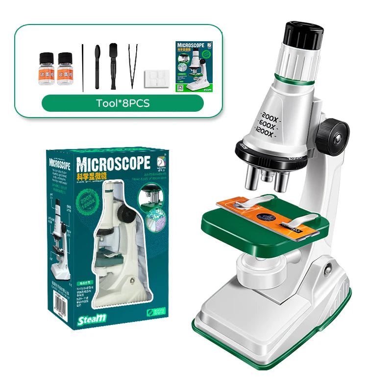 Children Science Biological 200x 600x 1200x Pocket Microscope Set Lab With LED Refined Instruments Montessori Education Toy