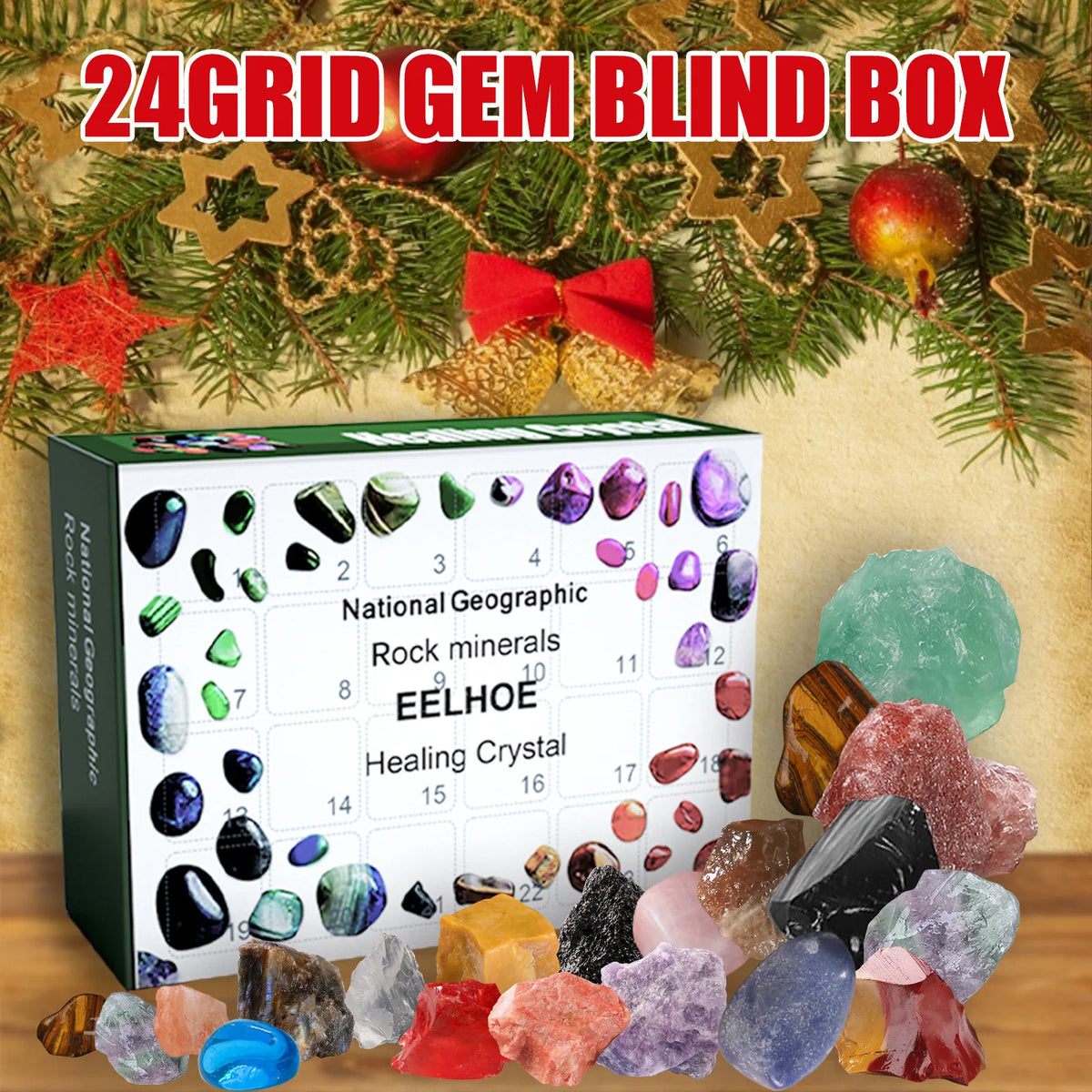 Rock & Mineral Advent Calendar – 24 Crystal Specimens Educational Gift