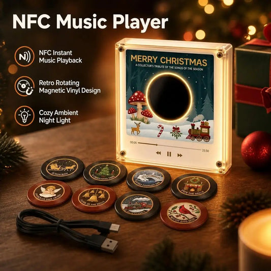 Magnetic Music Box Fridge NFC Vinyl Record Player With Night Light Built-in Glow LED Decor Lamp Fridge Magnet Christmas Gift
