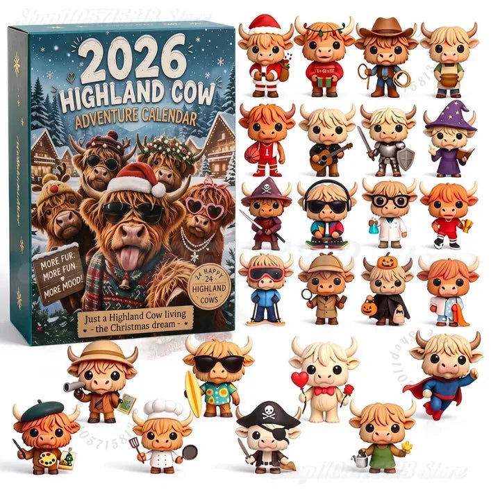 Highland Cow Advent Calendar – 24 Mini Figurines Christmas Countdown