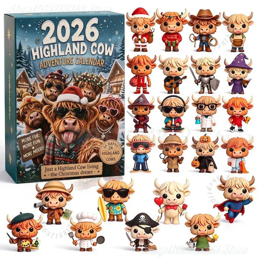 Highland Cow Advent Calendar – 24 Mini Figurines Christmas Countdown