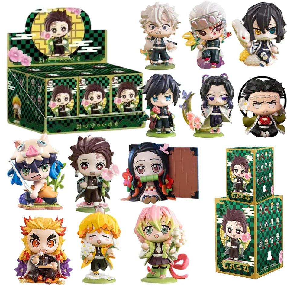 10CM Anime Demon Slayer Blind Box Figure Tanjiro Kamado Nezuko Cartoon PVC Model Desktop Ornament Child Christmas Halloween Gift