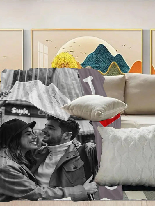 1 Piece Custom Photo Personalized Flannel Blanket - Ideal Gift for Christmas, Halloween, Birthdays, and Anniversaries, Soft, Warm, Comfortable, Skin-Friendly, Machine Washable Blanket, Suitable for Sofa, Bed, Car, Camping, Office, Home Decor