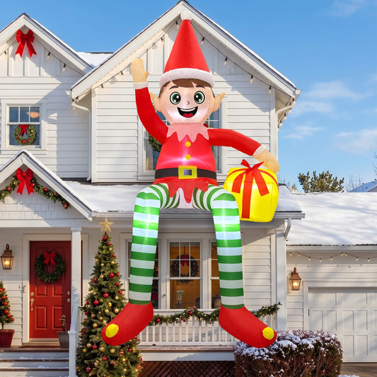 10FT Inflatable Christmas Decorations Red Sitting Elf Outdoor Yard Decorations Christmas Festival Inflatable Ornaments