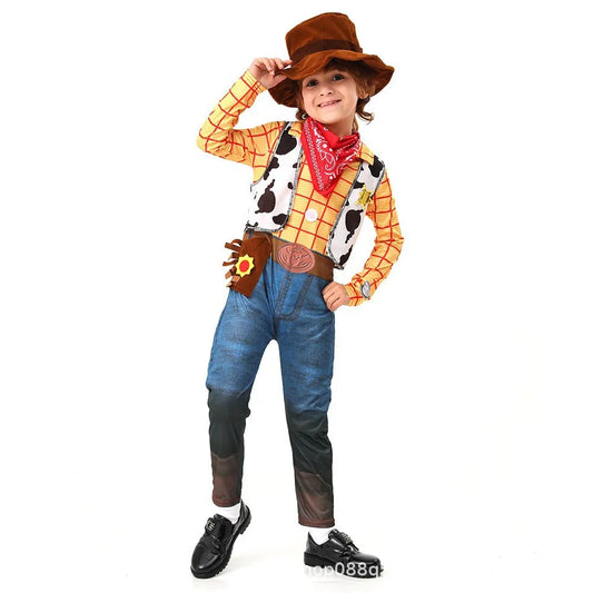 Boys Halloween Cosplay Cowboy Costume 3PCS Buz Jumpsuit Mask Wings Set Stage Performance Birthday Party Role Play Outfit