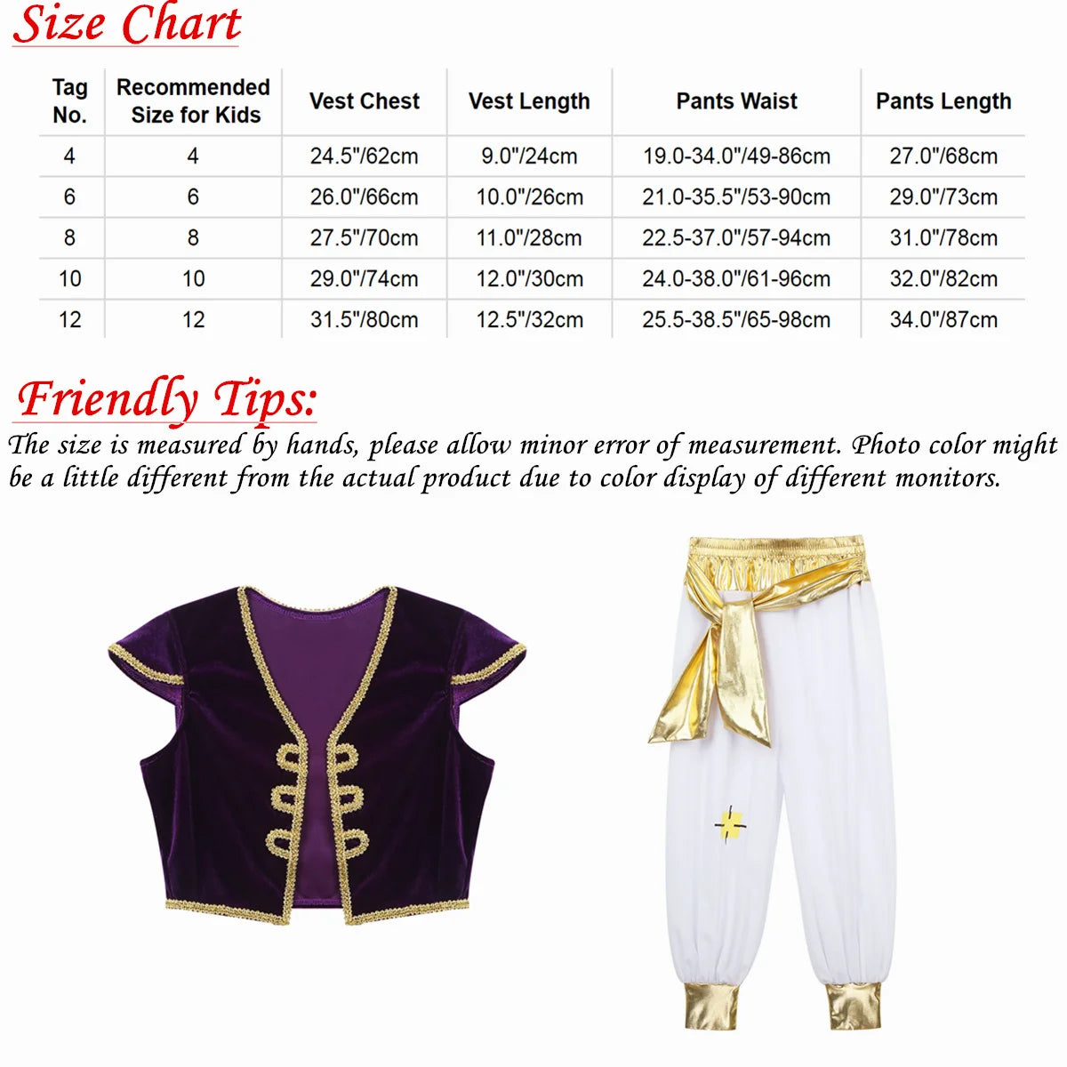 Boys Mythical Prince Arabian Carnival Cosplay Outfit Halloween Party Arabian Prince Role Play Waistcoat Vest Top+Belted Pants