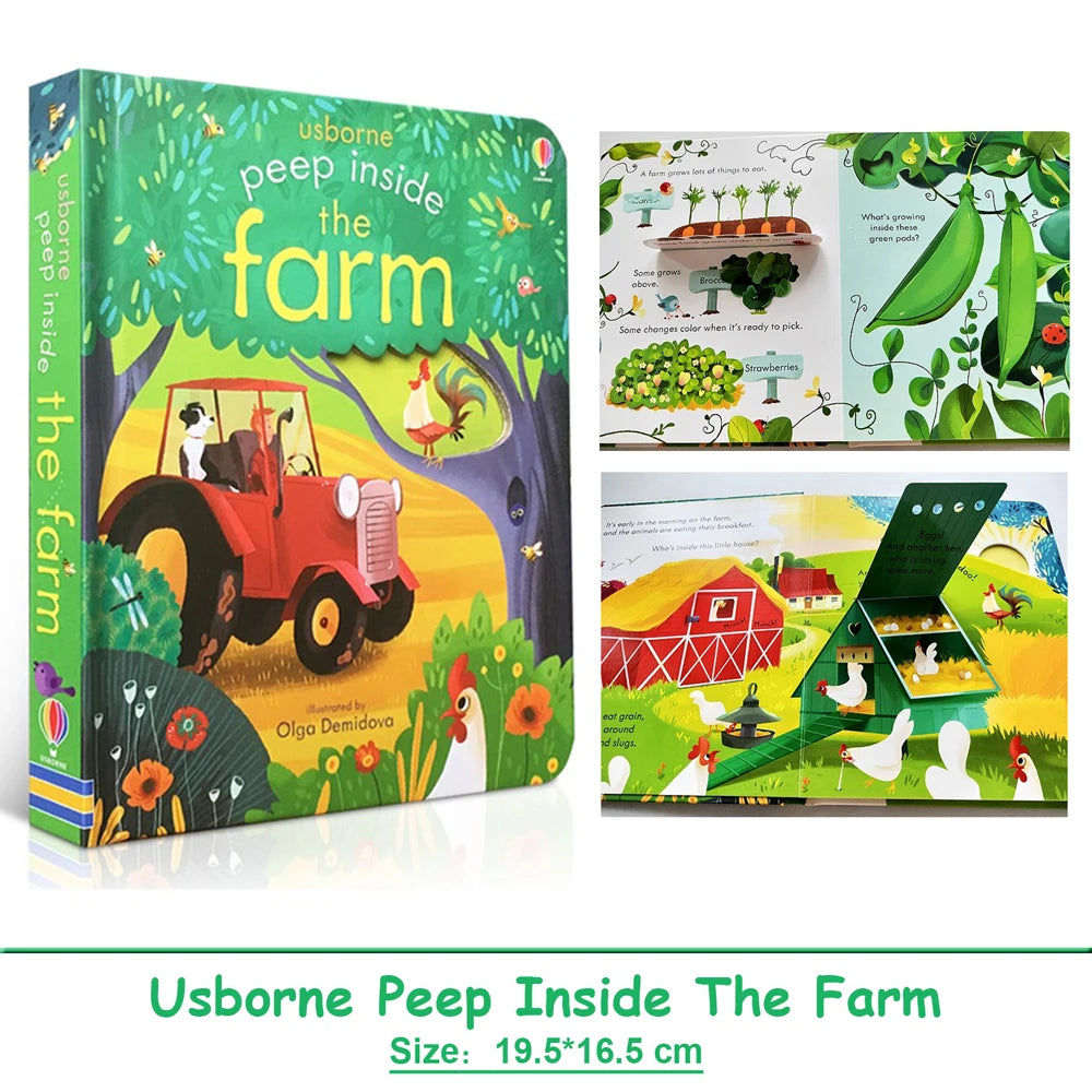 Usborne Peep Inside The Farm 3D Flap Montessori English Books for Kids Reading Natural Knowledge Picture Book