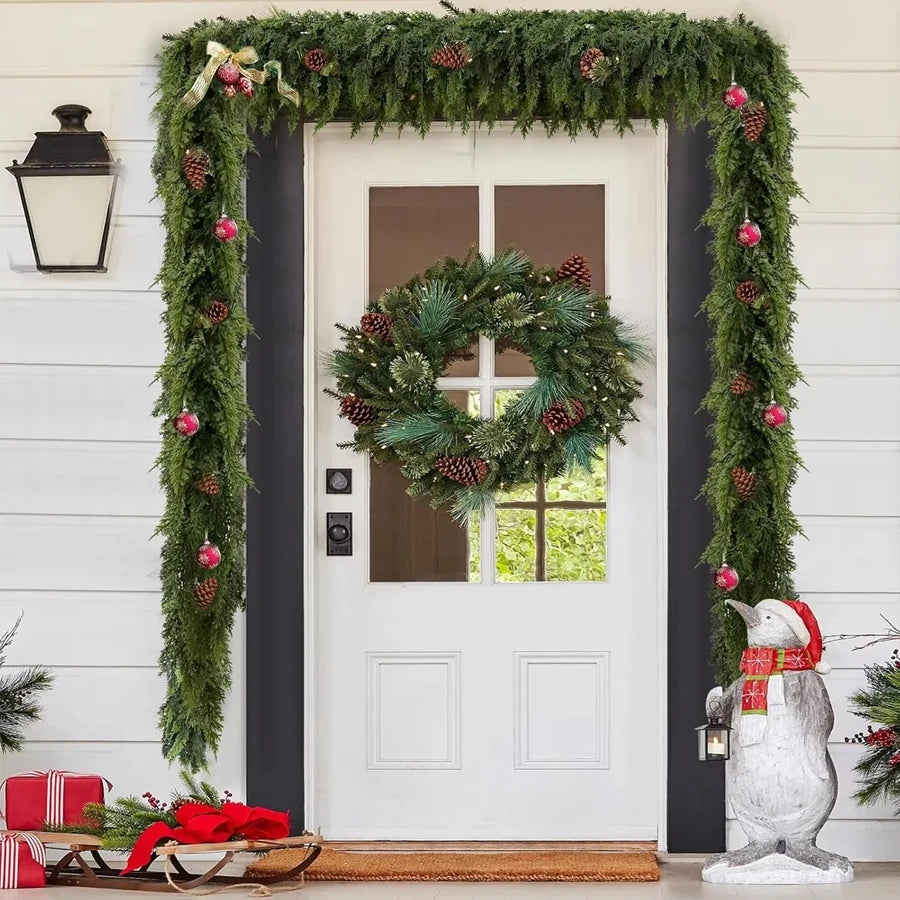 180Cm Artificial Plants Christmas Tree Cypress Leaf Garland Home Party Decor Outdoor Courtyard Pine Rattan Hanging Adorn Wreaths