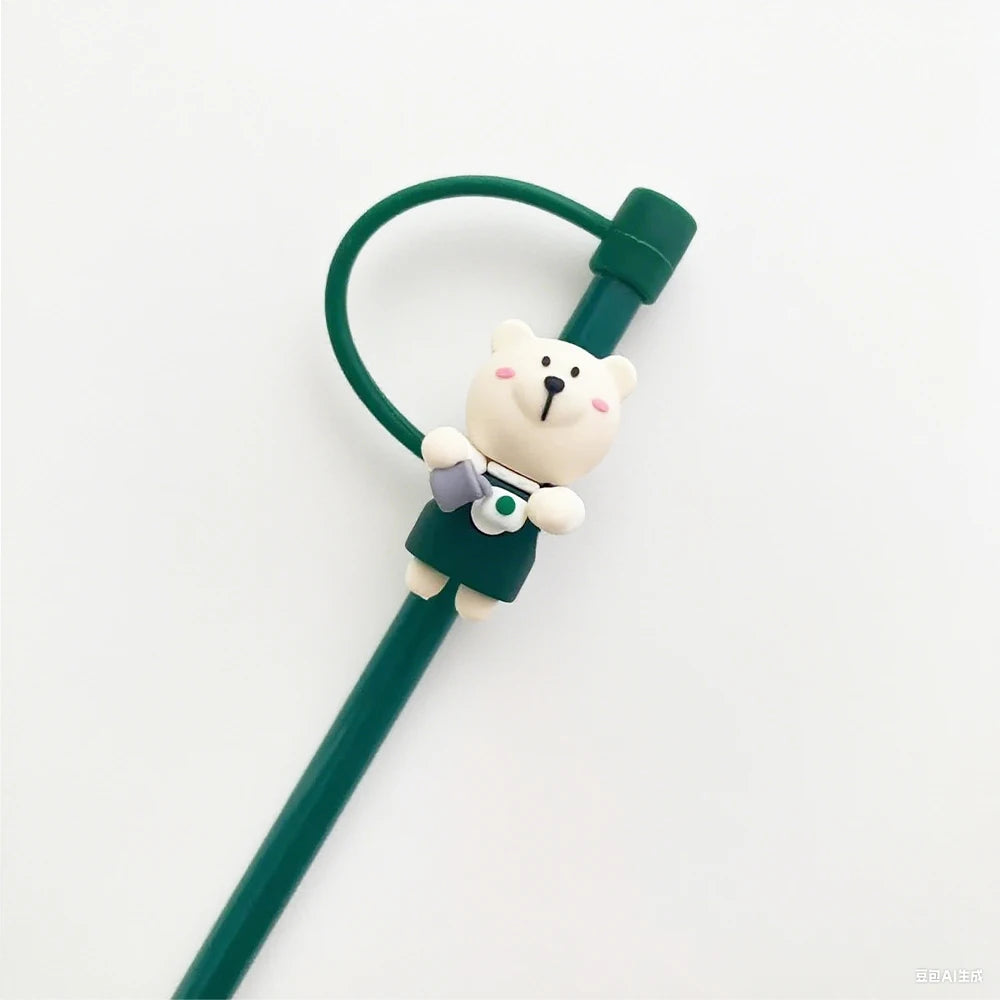 1pc Cute Bear Silicone Straw Cover Dust Plug for 7-8mm Straw Cups Tumblers Drink Lid Cap Creative Straw Toppers Cup Accessories