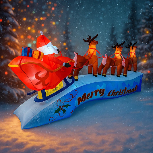 11.8FT Santa Claus Reindeer Sleigh Inflatable Christmas Decorations Xmas Ornaments Lights Outdoor Home Yard Holiday Party Toy