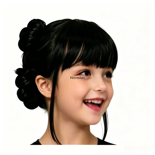 Anime Long Purple Braiding Hair Extension Ponytail Wig Cosplay Halloween Golden Costume Pink Black Bun Synthetic Wig Girl Kids